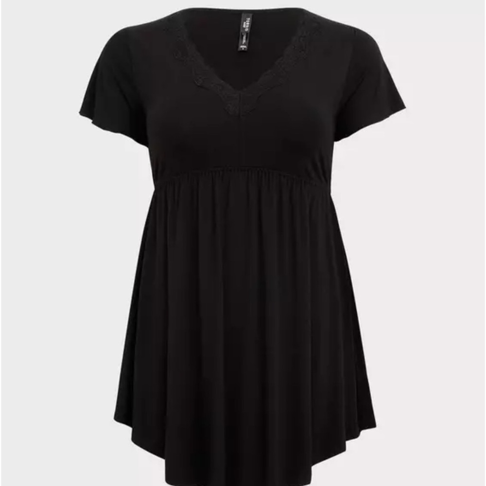 Lace Trim Sleep Dress - Super Soft Black